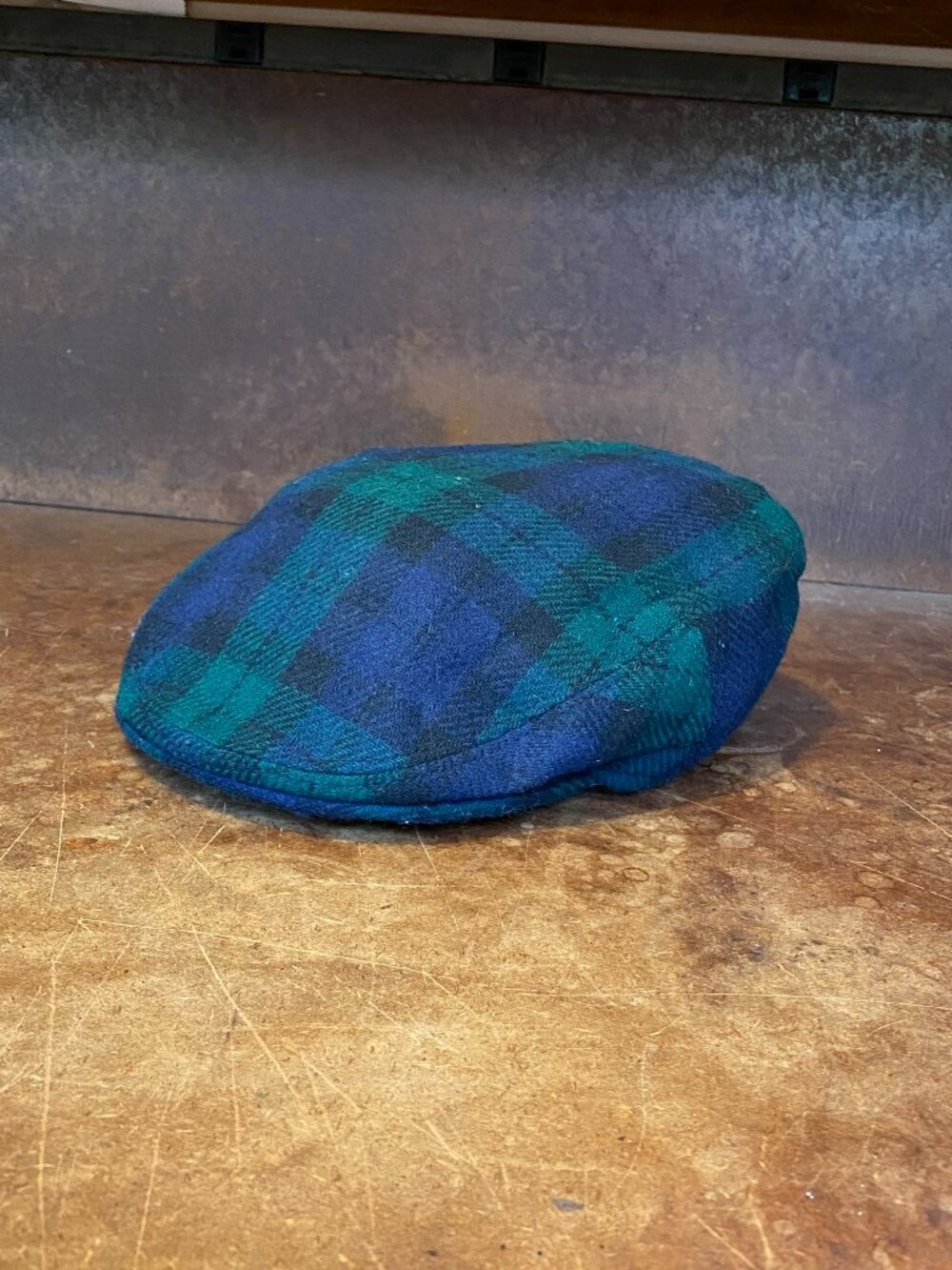 RARE 1980s GAP Newsboy Cap Wool Hat Blue Green Plaid Tartan Made U.K. Vintage